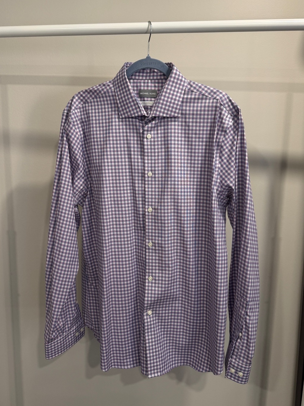 Michael Kors Purple Gingham Button-Up Dress Shirt